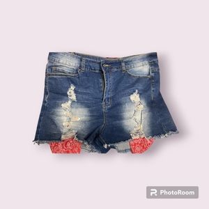 Elite Jean Shorts, Red Pocket Design, Women's Size 13/14 / 75% Cotton!